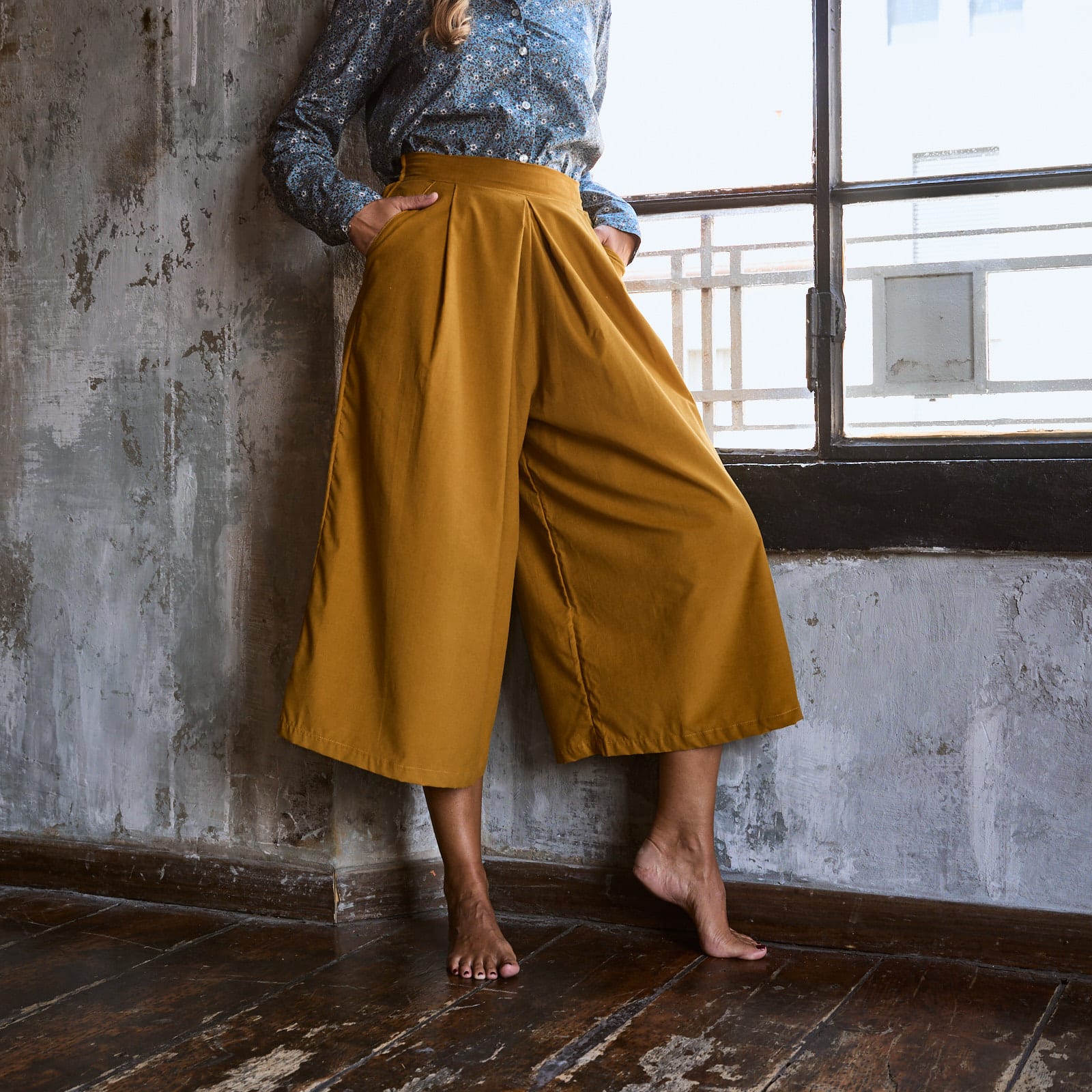 Gonna pantalone Frida-velluto senape | I Versiliani