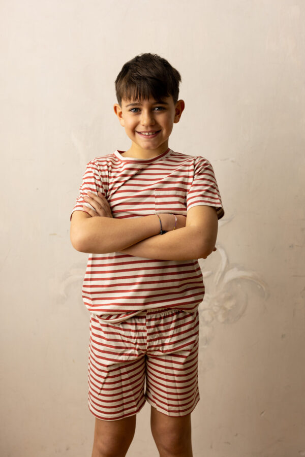 Alcione Short Pajamas - cherry striped jersey