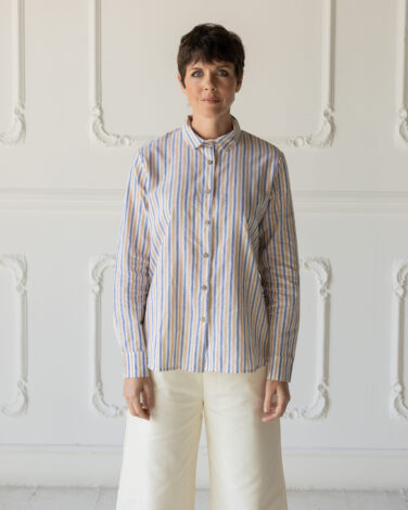 CamiciaBarbara CotoneRigatoJeansGiraole (2)